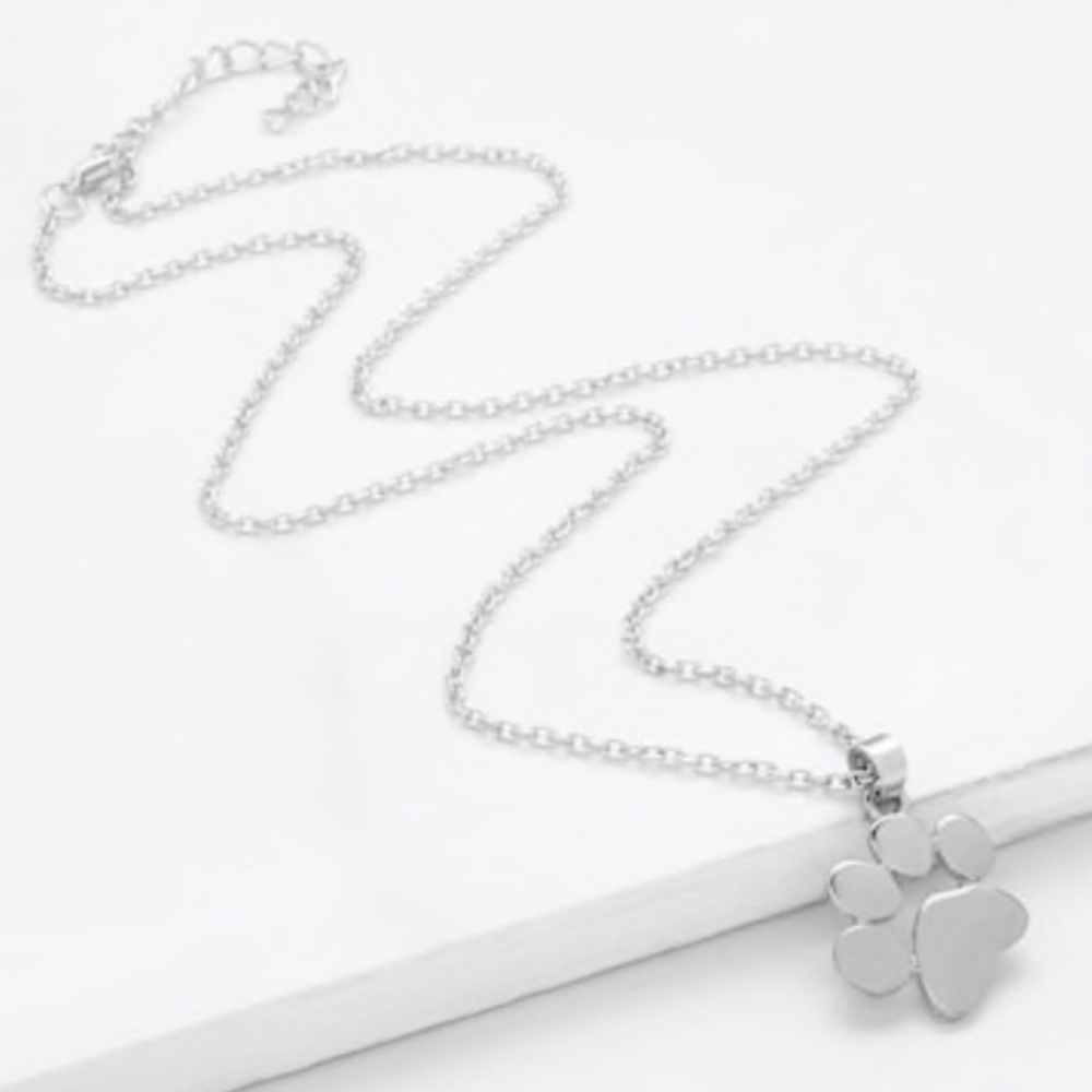 Adjustable Silver Toned Paw Necklace